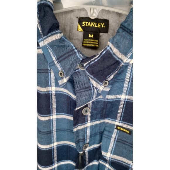 Stanley Blue & White Plaid Flannel Button Front Long Sleeve Shirt - Picture 3 of 12